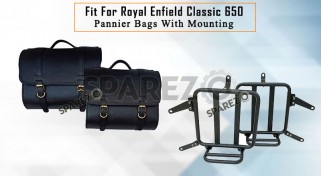 For Royal Enfield Classic 650 Genuine Leather Pannier Saddle Bags and Mounting